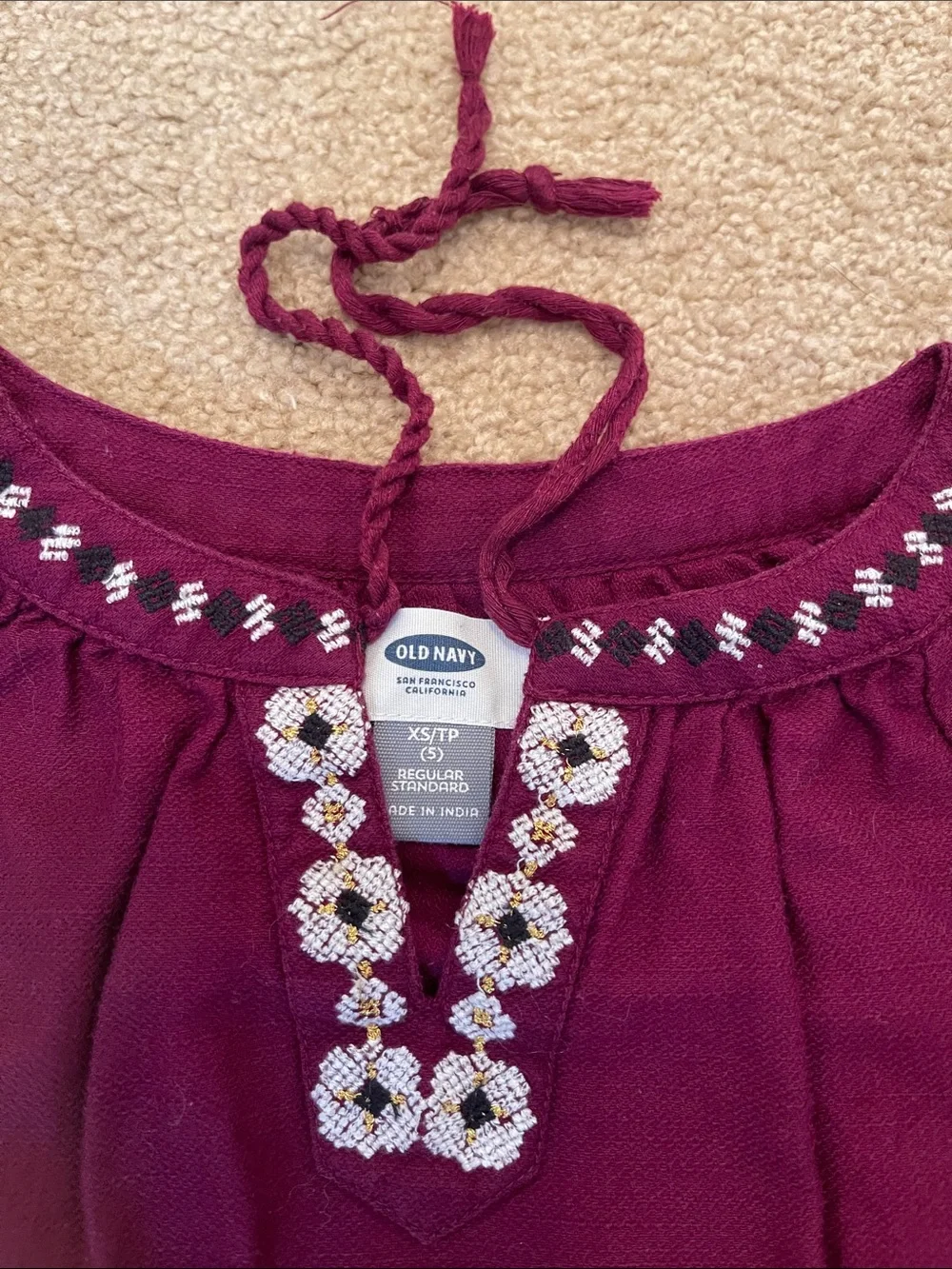 Old Navy Burgundy Embroidered Long-Sleeve Dress